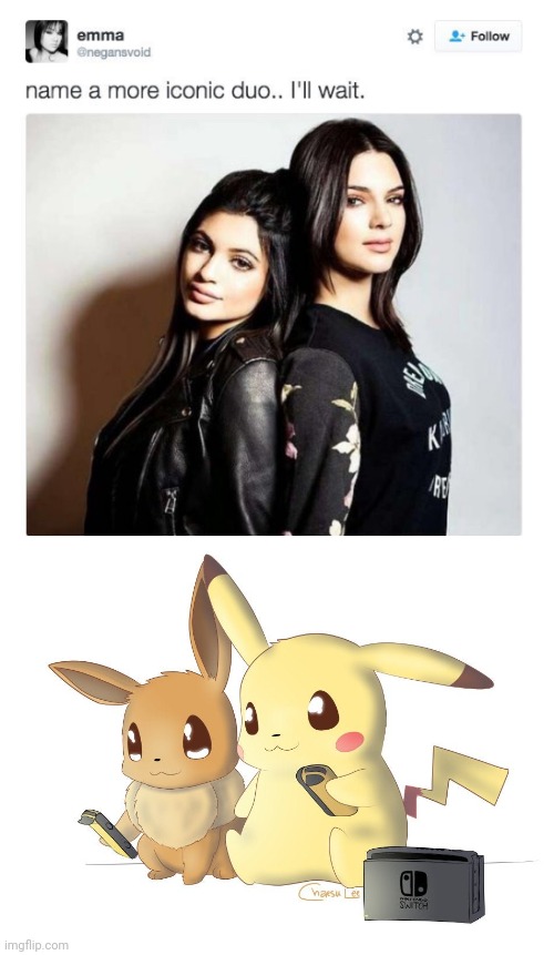 Pikachu and eevee | image tagged in name a more iconic duo | made w/ Imgflip meme maker