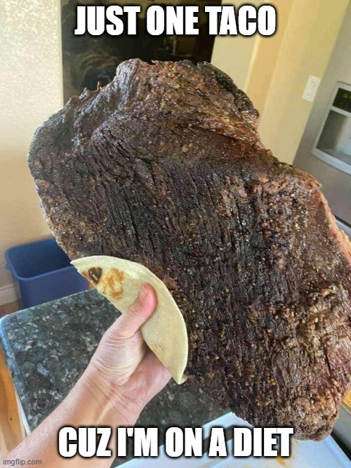 just one taco | JUST ONE TACO; CUZ I'M ON A DIET | image tagged in big meat | made w/ Imgflip meme maker