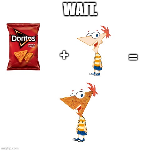 Blank White Template | WAIT. +; = | image tagged in blank white template,dorrito,phineas and ferb,what is this thing i created,cursed | made w/ Imgflip meme maker