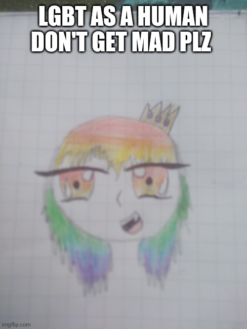 Lgbt as a person has a crown because they are queen/king | LGBT AS A HUMAN DON'T GET MAD PLZ | image tagged in lgbt,gay,drawing,oc | made w/ Imgflip meme maker