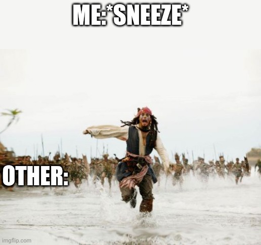 Jack Sparrow Being Chased | ME:*SNEEZE*; OTHER: | image tagged in memes,jack sparrow being chased | made w/ Imgflip meme maker