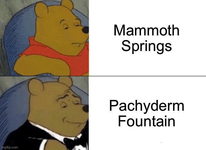 Mammoth Springs, Arkansas | Mammoth Springs; Pachyderm Fountain | image tagged in memes,tuxedo winnie the pooh | made w/ Imgflip meme maker