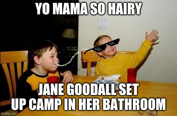 Yo Mamas So Fat Meme | YO MAMA SO HAIRY; JANE GOODALL SET UP CAMP IN HER BATHROOM | image tagged in memes,yo mamas so fat | made w/ Imgflip meme maker