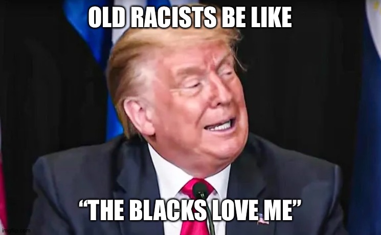 Old and racist | OLD RACISTS BE LIKE; “THE BLACKS LOVE ME” | image tagged in donald trump approves,donald trump,republicans,democrats,joe biden,election | made w/ Imgflip meme maker