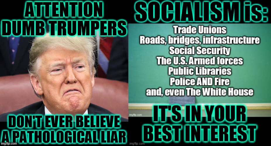 Don't believe Capitalist lies. Socialism benefits people. Capitalism serves corporations and the few Billionaires, who own them. | image tagged in socialism,capitalism,trump supporters,trump unfit unqualified dangerous,liar,billionaire | made w/ Imgflip meme maker