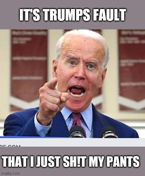 Joe Biden no malarkey | IT'S TRUMPS FAULT; THAT I JUST SH!T MY PANTS | image tagged in joe biden no malarkey | made w/ Imgflip meme maker