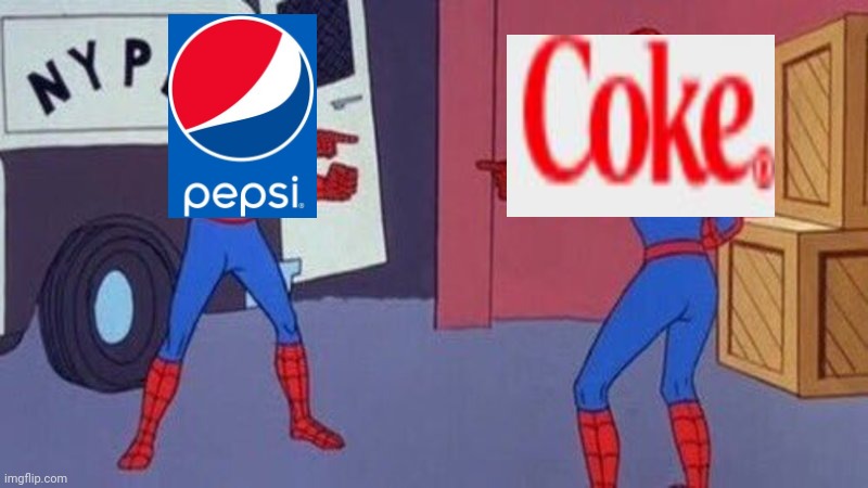 spiderman pointing at spiderman | image tagged in spiderman pointing at spiderman,memes,funny,coke can,pepsi | made w/ Imgflip meme maker