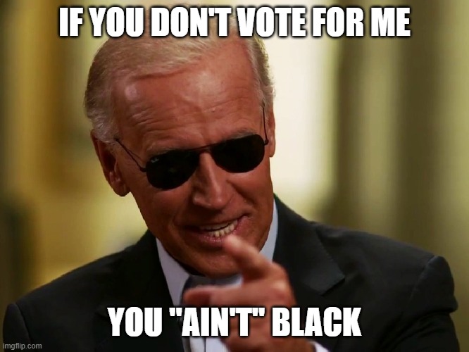 Cool Joe Biden | IF YOU DON'T VOTE FOR ME YOU "AIN'T" BLACK | image tagged in cool joe biden | made w/ Imgflip meme maker