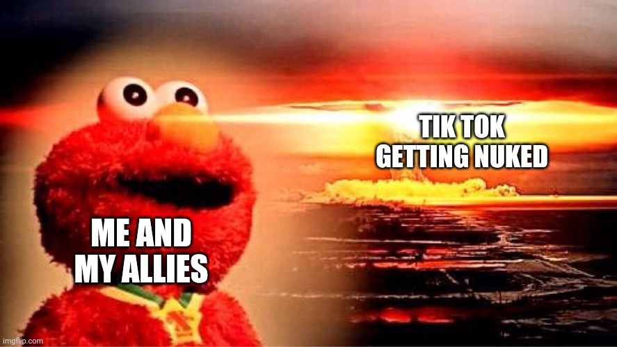 That Would Be Great If Tik Tok Got Nuked | TIK TOK GETTING NUKED; ME AND MY ALLIES | image tagged in elmo nuclear explosion | made w/ Imgflip meme maker