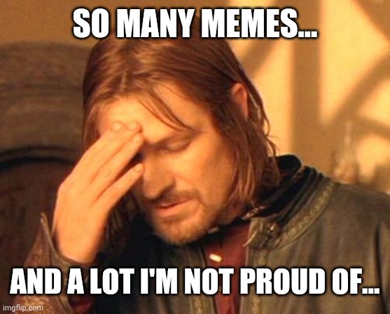 Frustrated Boromir | SO MANY MEMES... AND A LOT I'M NOT PROUD OF... | image tagged in frustrated boromir | made w/ Imgflip meme maker