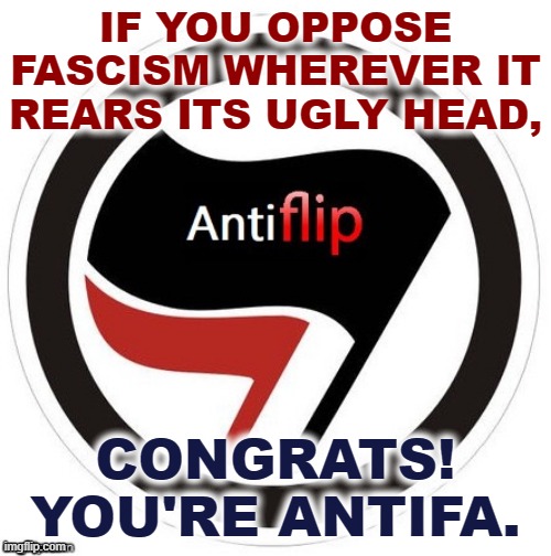 Antifa: A highly decentralized organization that uses a wide variety of tactics, including education and non-violent resistance. | IF YOU OPPOSE FASCISM WHEREVER IT REARS ITS UGLY HEAD, CONGRATS! YOU'RE ANTIFA. | image tagged in antiflip,antifa,neo-nazis,fascism,fascists,fascist | made w/ Imgflip meme maker