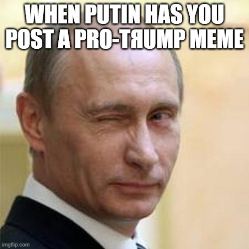 Tяumplicans... you know who you are | WHEN PUTIN HAS YOU POST A PRO-TЯUMP MEME | image tagged in putin winking,trump,2020,election 2020,biden | made w/ Imgflip meme maker