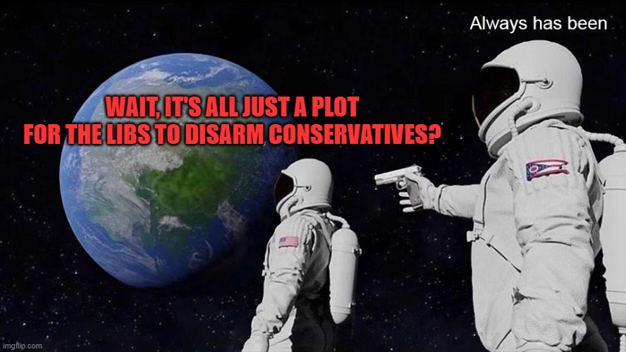 Wait, its all | WAIT, IT'S ALL JUST A PLOT FOR THE LIBS TO DISARM CONSERVATIVES? | image tagged in wait its all | made w/ Imgflip meme maker