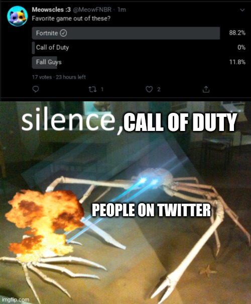 a random meme | CALL OF DUTY; PEOPLE ON TWITTER | image tagged in memes,twitter | made w/ Imgflip meme maker
