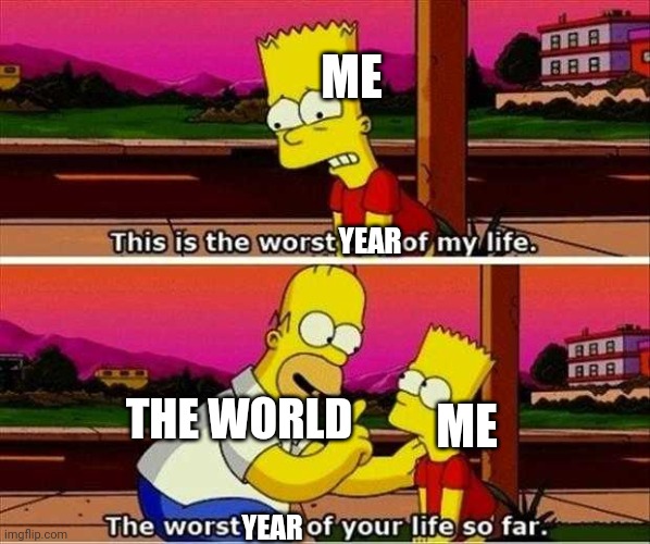 2020 Is The Worst Year Of My Life | ME; YEAR; THE WORLD; ME; YEAR | image tagged in simpson s worst day of my life | made w/ Imgflip meme maker