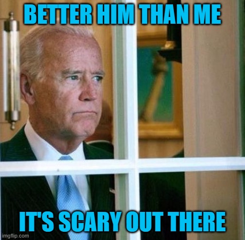 Sad Joe Biden | BETTER HIM THAN ME IT'S SCARY OUT THERE | image tagged in sad joe biden | made w/ Imgflip meme maker