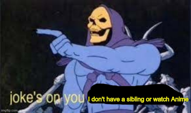 Jokes on you im into that shit | I don't have a sibling or watch Anime | image tagged in jokes on you im into that shit | made w/ Imgflip meme maker