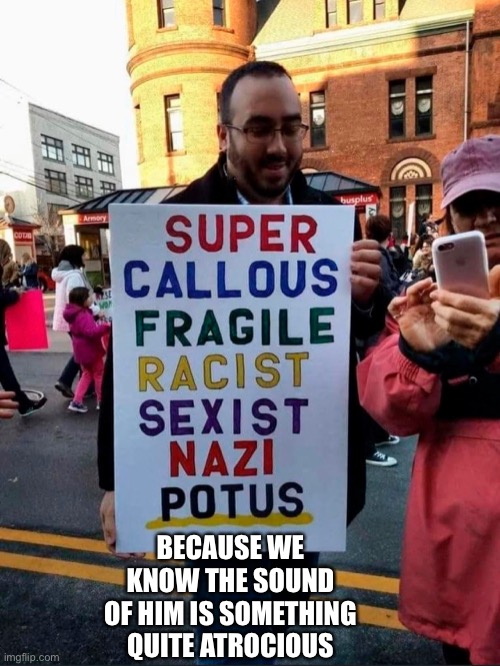 Hum diddle covfefe Putin hum diddle aye | BECAUSE WE KNOW THE SOUND OF HIM IS SOMETHING QUITE ATROCIOUS | image tagged in donald trump is an idiot | made w/ Imgflip meme maker