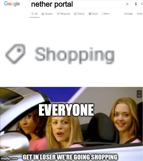 Google search shopping | nether portal EVERYONE | image tagged in google search shopping | made w/ Imgflip meme maker