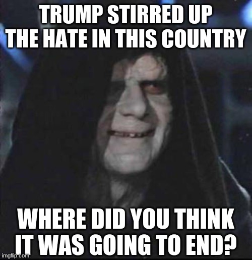 Sidious Error Meme | TRUMP STIRRED UP THE HATE IN THIS COUNTRY WHERE DID YOU THINK IT WAS GOING TO END? | image tagged in memes,sidious error | made w/ Imgflip meme maker