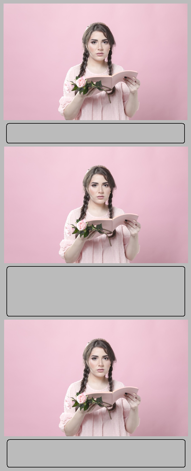 Woman with book and rose x3 Blank Meme Template