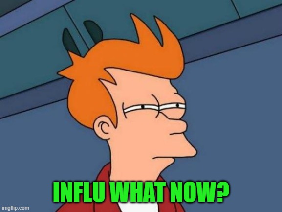 Futurama Fry Meme | INFLU WHAT NOW? | image tagged in memes,futurama fry | made w/ Imgflip meme maker