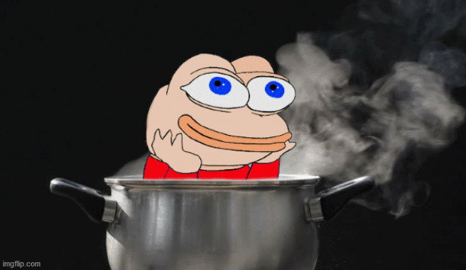 boiling frog | image tagged in boiling frog,boiling pepe,pepe,frog,gradually,slow cook | made w/ Imgflip meme maker