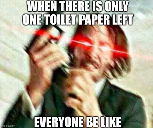Haha | WHEN THERE IS ONLY ONE TOILET PAPER LEFT; EVERYONE BE LIKE | image tagged in john wick | made w/ Imgflip meme maker