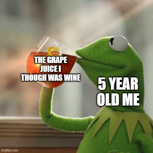 But That's None Of My Business | THE GRAPE JUICE I THOUGH WAS WINE; 5 YEAR OLD ME | image tagged in memes,but that's none of my business,kermit the frog | made w/ Imgflip meme maker