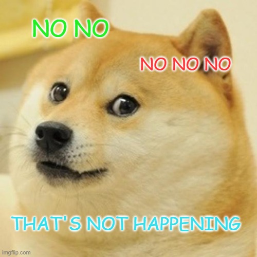 Doge | NO NO; NO NO NO; THAT'S NOT HAPPENING | image tagged in memes,doge | made w/ Imgflip meme maker