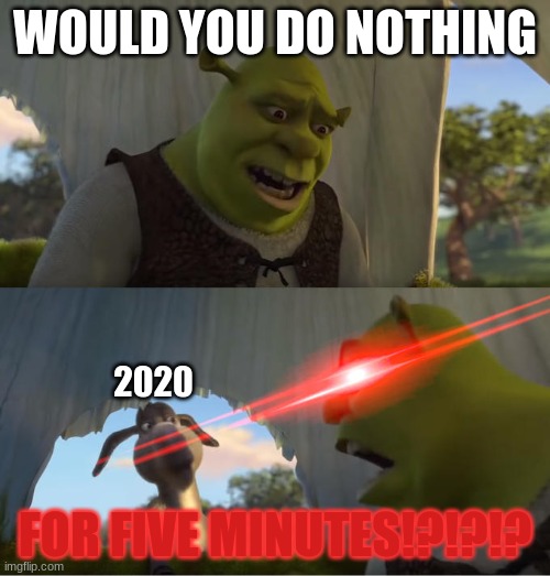 Shrek For Five Minutes | WOULD YOU DO NOTHING; 2020; FOR FIVE MINUTES!?!?!? | image tagged in shrek for five minutes | made w/ Imgflip meme maker