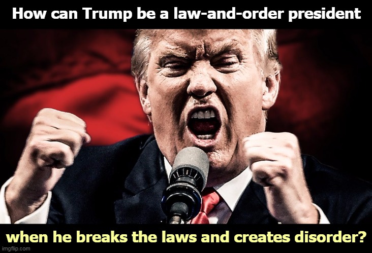 The man has complete contempt for the Constitution, which he has never read. But he likes chaos. | How can Trump be a law-and-order president; when he breaks the laws and creates disorder? | image tagged in trump screaming,law and order,break,laws,chaos,incompetence | made w/ Imgflip meme maker