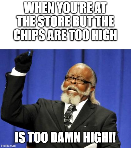 Too Damn High Meme | WHEN YOU'RE AT THE STORE BUT THE CHIPS ARE TOO HIGH; IS TOO DAMN HIGH!! | image tagged in memes,too damn high | made w/ Imgflip meme maker