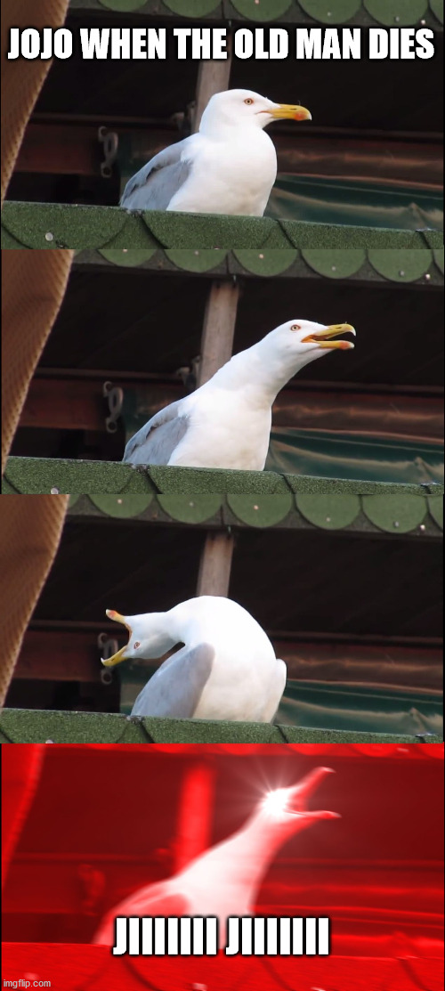 Inhaling Seagull | JOJO WHEN THE OLD MAN DIES; JIIIIIII JIIIIIII | image tagged in memes,inhaling seagull | made w/ Imgflip meme maker