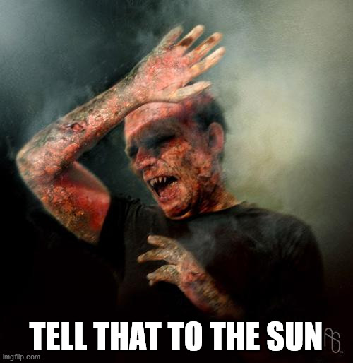 burning vampire | TELL THAT TO THE SUN | image tagged in burning vampire | made w/ Imgflip meme maker