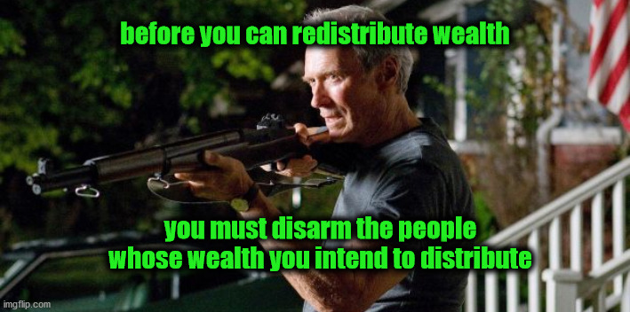 first, take the guns | before you can redistribute wealth; you must disarm the people whose wealth you intend to distribute | image tagged in gun control | made w/ Imgflip meme maker