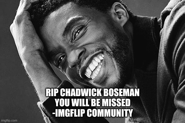why 2020 | RIP CHADWICK BOSEMAN
YOU WILL BE MISSED
-IMGFLIP COMMUNITY | image tagged in chadwick boseman,2020,black panther | made w/ Imgflip meme maker