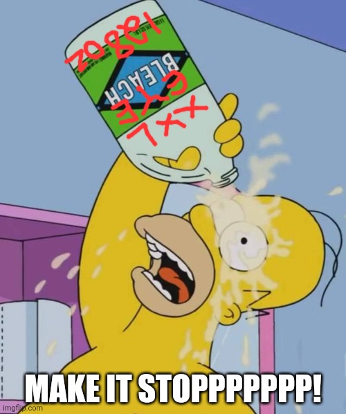 Homer with bleach | MAKE IT STOPPPPPPP! | image tagged in homer with bleach | made w/ Imgflip meme maker