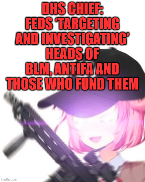FBI Natsuki | DHS CHIEF: FEDS ‘TARGETING AND INVESTIGATING’ HEADS OF BLM, ANTIFA AND THOSE WHO FUND THEM | image tagged in fbi natsuki | made w/ Imgflip meme maker