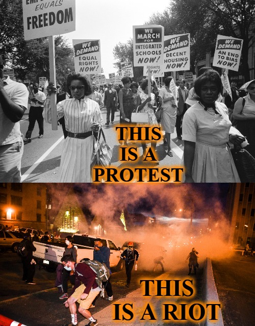 One is the right way and the other is the wrong way. | THIS IS A PROTEST; THIS IS A RIOT | image tagged in riots,protests | made w/ Imgflip meme maker