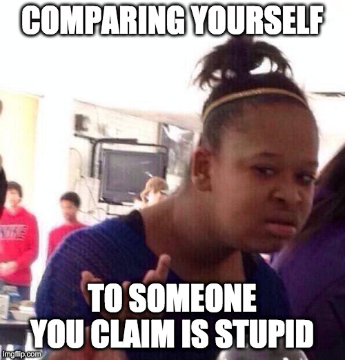 Black Girl Wat Meme | COMPARING YOURSELF TO SOMEONE YOU CLAIM IS STUPID | image tagged in memes,black girl wat | made w/ Imgflip meme maker