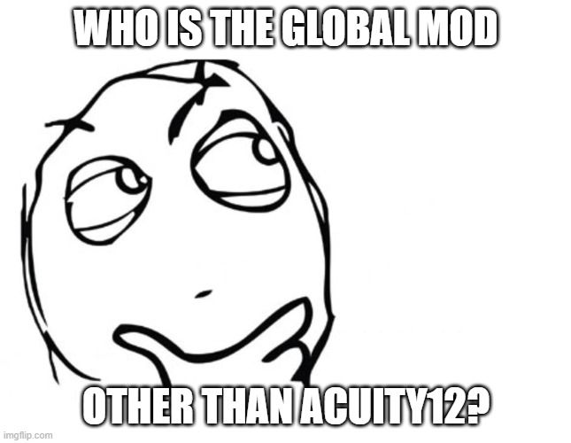 Someone told me there is another Global Mod | WHO IS THE GLOBAL MOD; OTHER THAN ACUITY12? | image tagged in memes,imgflip | made w/ Imgflip meme maker