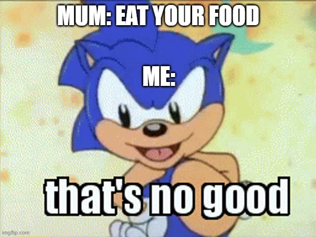 That's no good | MUM: EAT YOUR FOOD; ME: | image tagged in that's no good | made w/ Imgflip meme maker