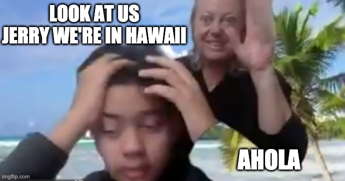 Please end Zoom Calls | LOOK AT US JERRY WE'RE IN HAWAII; AHOLA | image tagged in zoom | made w/ Imgflip meme maker