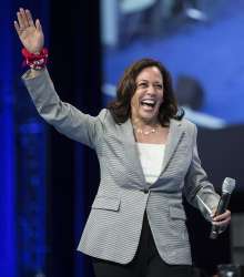 Kamala harris with one hand up Blank Meme Template