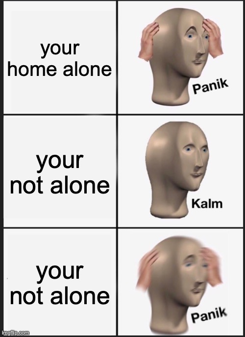 Panik Kalm Panik | your home alone; your not alone; your not alone | image tagged in memes,panik kalm panik | made w/ Imgflip meme maker