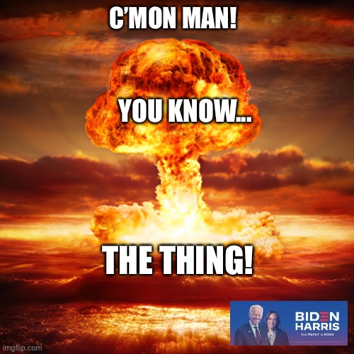 Hello Dominoes?  I want a Large with Everything | C’MON MAN! YOU KNOW... THE THING! | image tagged in pizza delivery,joe biden,doomsday | made w/ Imgflip meme maker