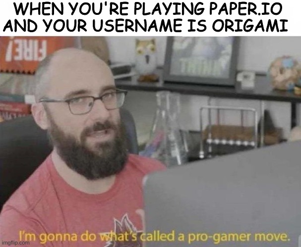 aww yee | WHEN YOU'RE PLAYING PAPER.IO AND YOUR USERNAME IS ORIGAMI | image tagged in pro gamer move | made w/ Imgflip meme maker