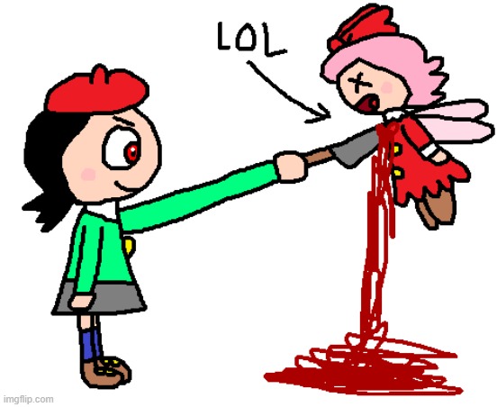 Adeleine Kills Ribbon (Remake) | image tagged in kirby,gore,blood,funny,death,artwork | made w/ Imgflip meme maker