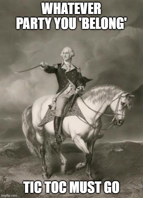adventures of george washington | WHATEVER PARTY YOU 'BELONG' TIC TOC MUST GO | image tagged in adventures of george washington | made w/ Imgflip meme maker